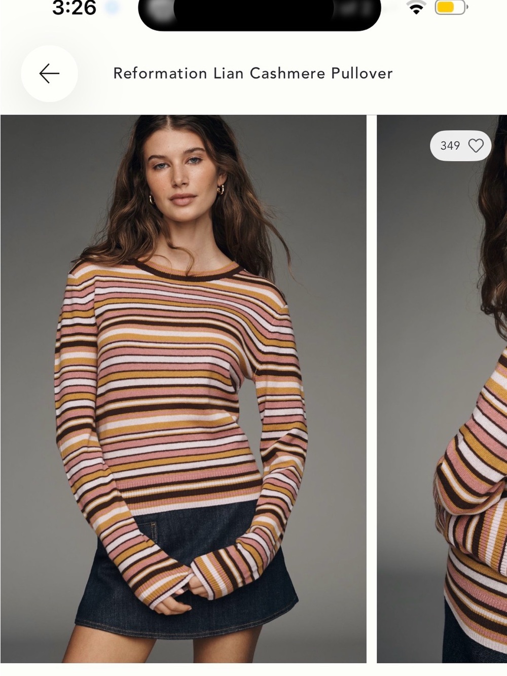 Reformation Striped Lian Cashmere Pullover Medium Dried Rose
